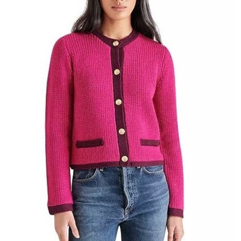 Steve Madden Fantino Fuchsia Pink‎ Knit Button Front Sweater Jacket
